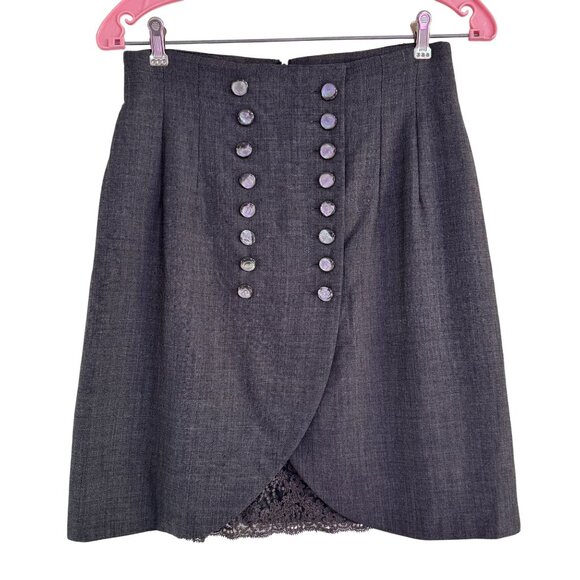 Vintage Christian Dior Womens Gray 90s Tailored Front Button Mini Skirt Size 10 - Picture 1 of 8